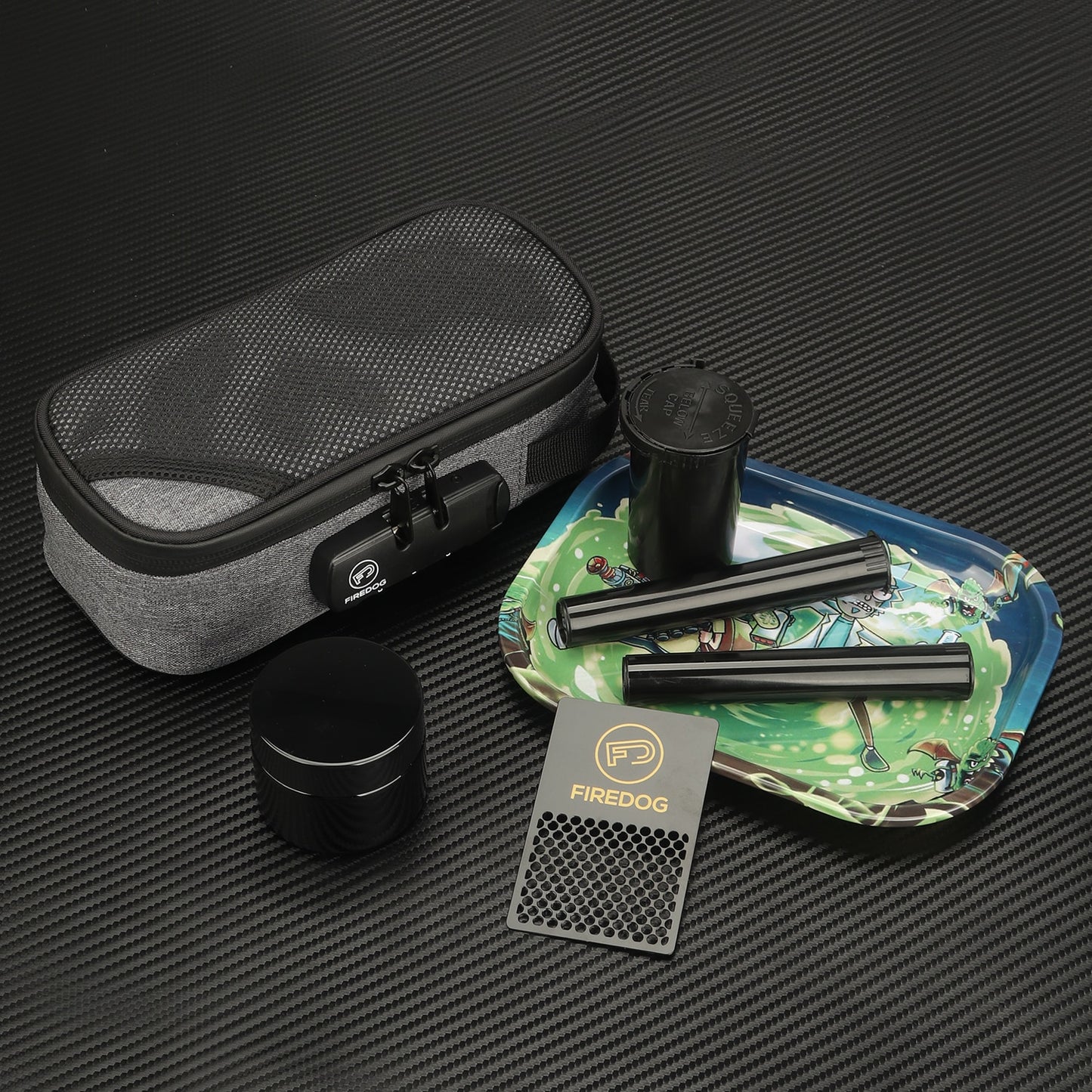 Smell proof gift set (smell proof bag, rolling tray, grinder, storage)